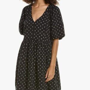 Madewell Black Mini Dress with White Floral Print